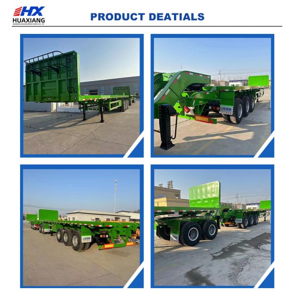 Red Customize 3 Axles Flatbed Container Chassis Flat Bed Semi Trailer at with 13T Axle