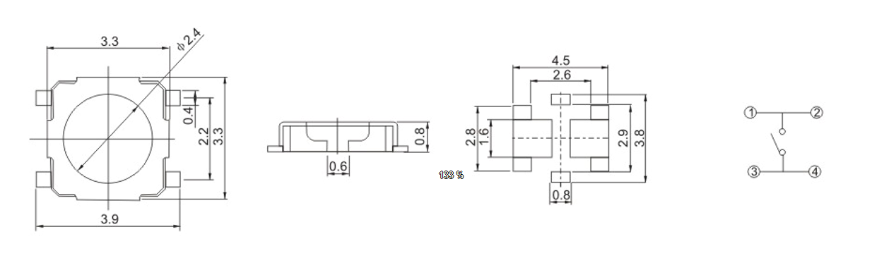 4 Pin 3.3x3.3 SMT Vertical Push Button Tactile Tact Switch