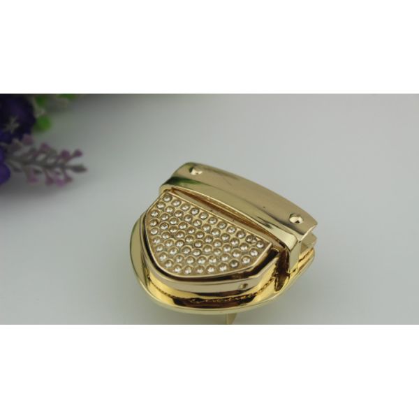 New design two style size gold diamond decoration press push button locks for handbags