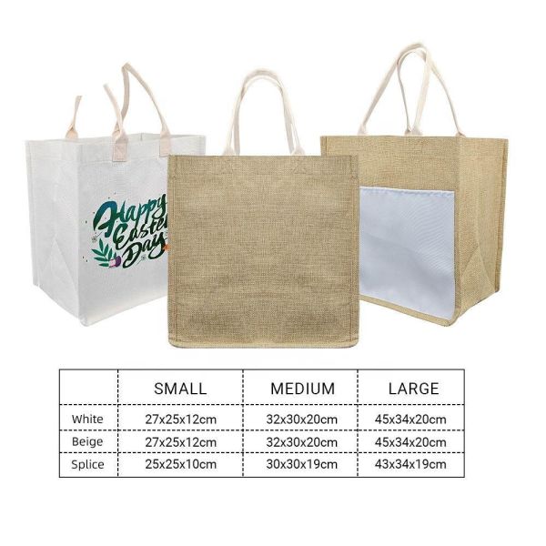 Custom Linen Sublimation Tote Bag Blanks With Front Pocket Diy Custom Jute Shopping Bag Sublimation Printing Tote Bags
