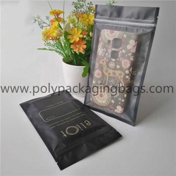 Clear front sea through matt black plastic flat ziplock