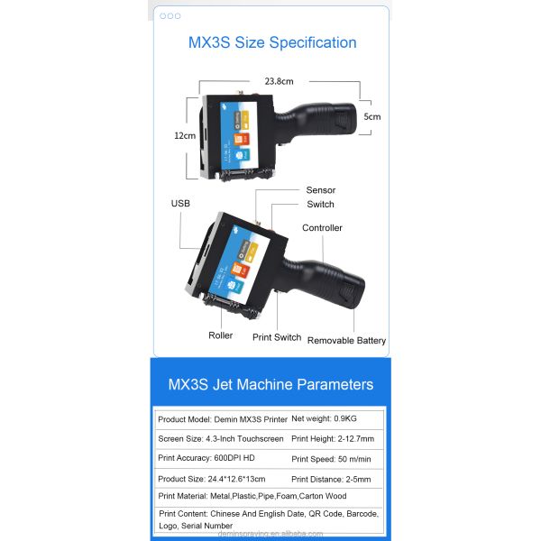 Mx3 Handheld Inkjet Printer Portable Batch Coding Machines Expiry Date Inkjet Printers Automatic Inkjet Printer