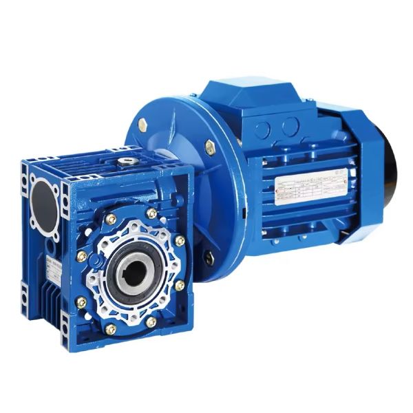 Side view of worm gear reducer showing input/output configuration