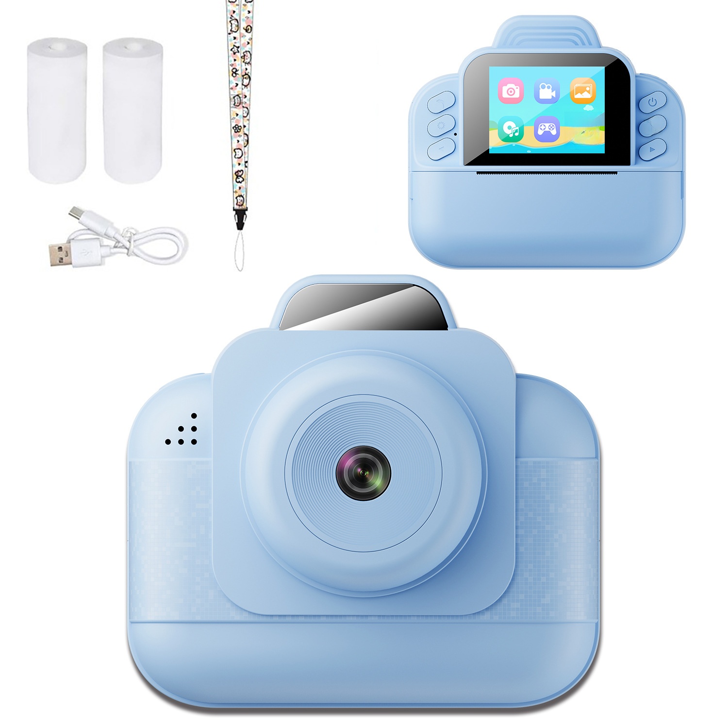 Instant Print Children's Digital Thermal Mini Camera with CMOS Sensor MicroSD Plastic 4K Video 2.4" Screen Dual Lenses