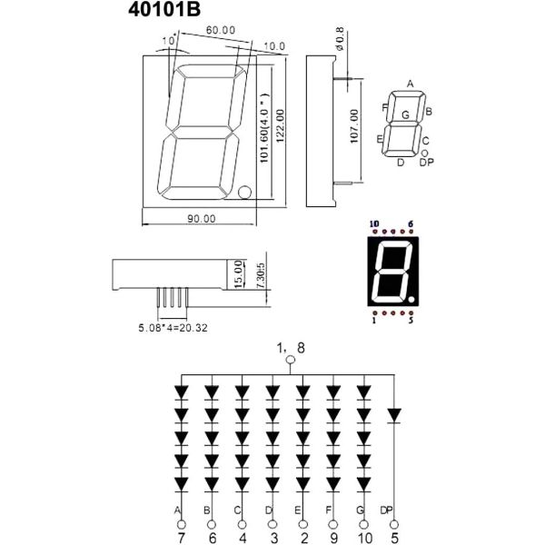 ODM 10 Pin 1 Bit 7 Segment 4in Red LED Display For Indoor