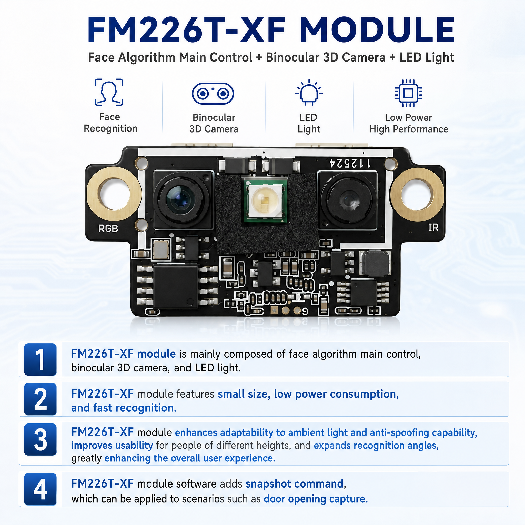 JP-FM226 AI Face Recognition Camera Module Service voltage 4.5V~9V