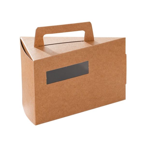 Triangle Window Cake Box Set White Kraft Brown Takeout Packaging Transparent View Window Carry Handle