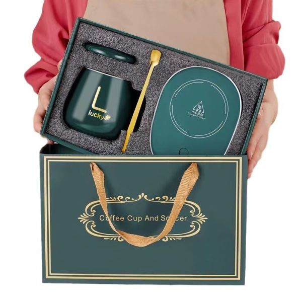 Ceramic Mug Warmer Coaster Automatic Heating Coasters Gift Box with Ceramic Material