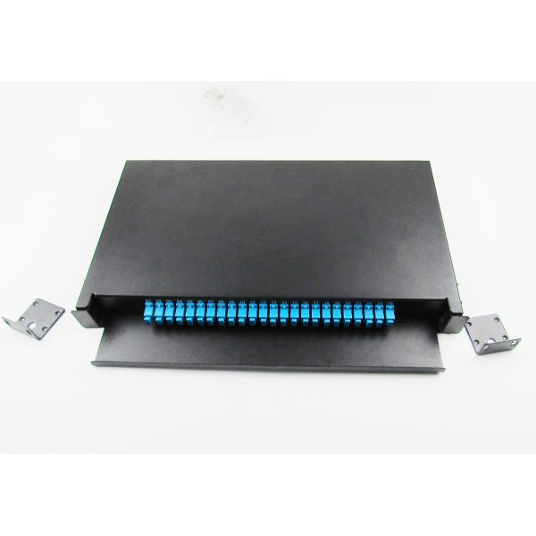 Sliding drawer type terminal box 19 inch Fiber Optic Patch Panel 48ports black cold rolling steel sheet SC/APC adapter