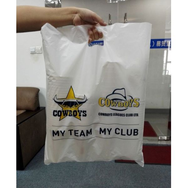 Clear Poly Bags Private Label Recycled Square Bottom Softloop Handle HDPE LDPE Plastic Shopping Bags To Go Bag