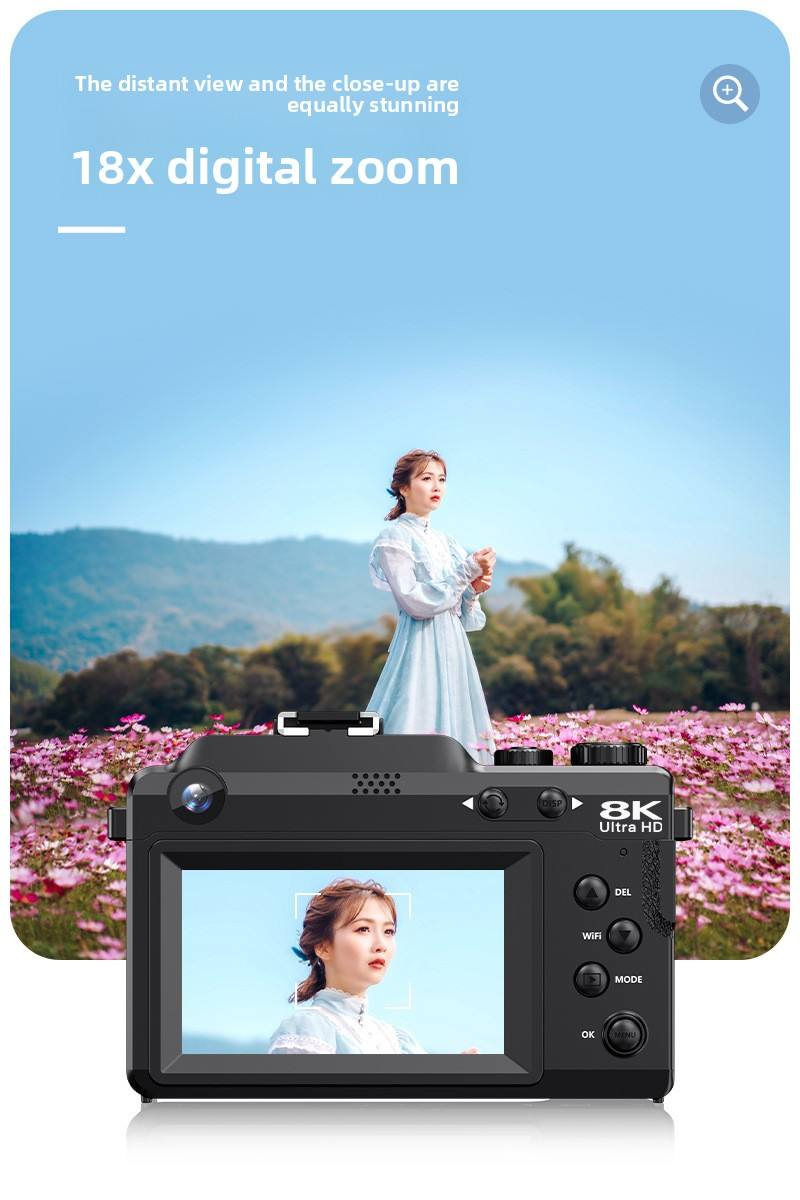 New 8k Digital Camera Beginner Camera with Dual Len and Anti Shake Multiple Filters and Face Detection for Students