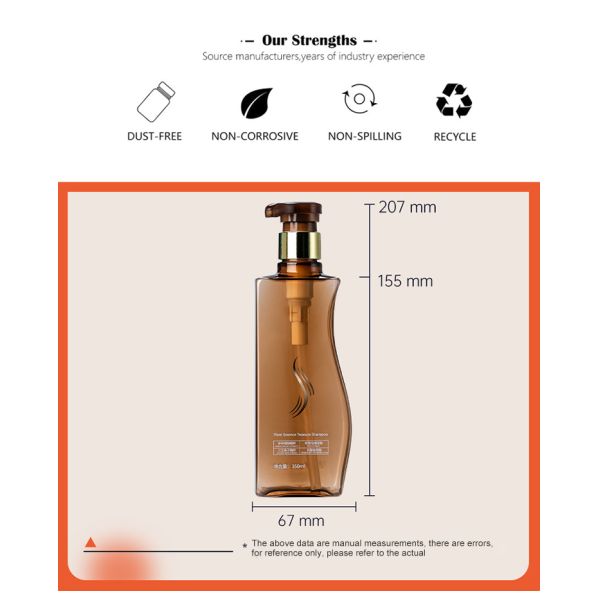 350ml Transparent rectangle smooth with Orange pump for shampoo lotion bottle