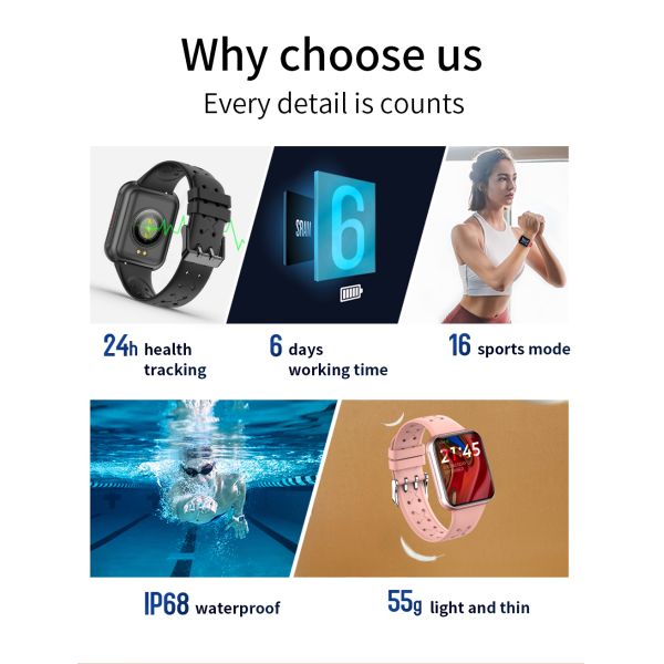 Touch Screen Bluetooth Smart Watch Wristwatch Square Alloy Case PVD Black