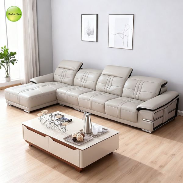 Leather Modular Sofa: Bold Trim, Spacious Layout – Transform Home into a Stylish Relaxation Hub