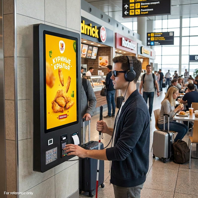 32-inch High-Brightness Self-Service Ordering Terminal with Braille-Embedded Tactile Keypad and ADA-Compliant Barrier-Free Design