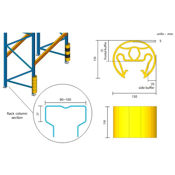 A04: Rack upright Guard Warehouse Storage Racking upright Protector safety barrier Anti-Collision Guardrails