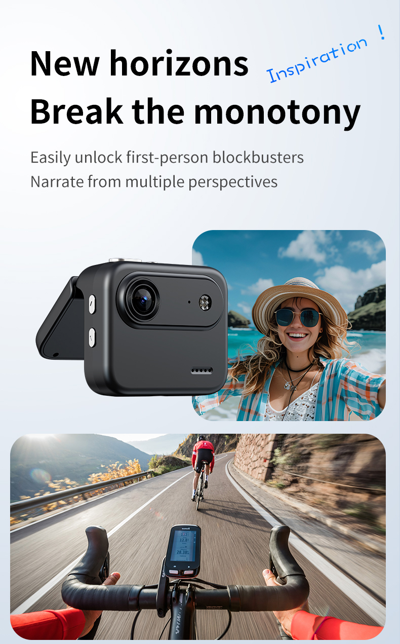 Mini Action Camera Reversible 2.0" Screen 120 Wide Angle Waterproof WIFI Stabilization MicroSD 128GB Built-in Memory for