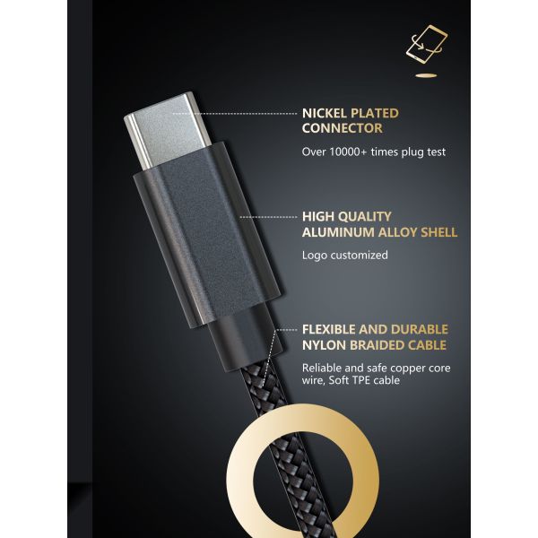 5G 3 Foot Usb Type C Cable 3a Fast Charging For Data Transmission