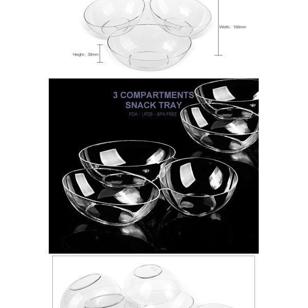 Eco friendly one time use tableware 3 compartments tray for food