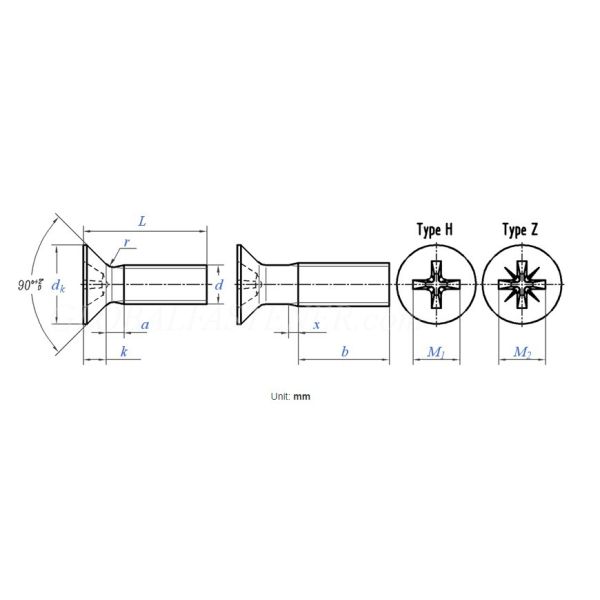 DIN965 Cross Recessed Countersunk Flat Head Machine Screws