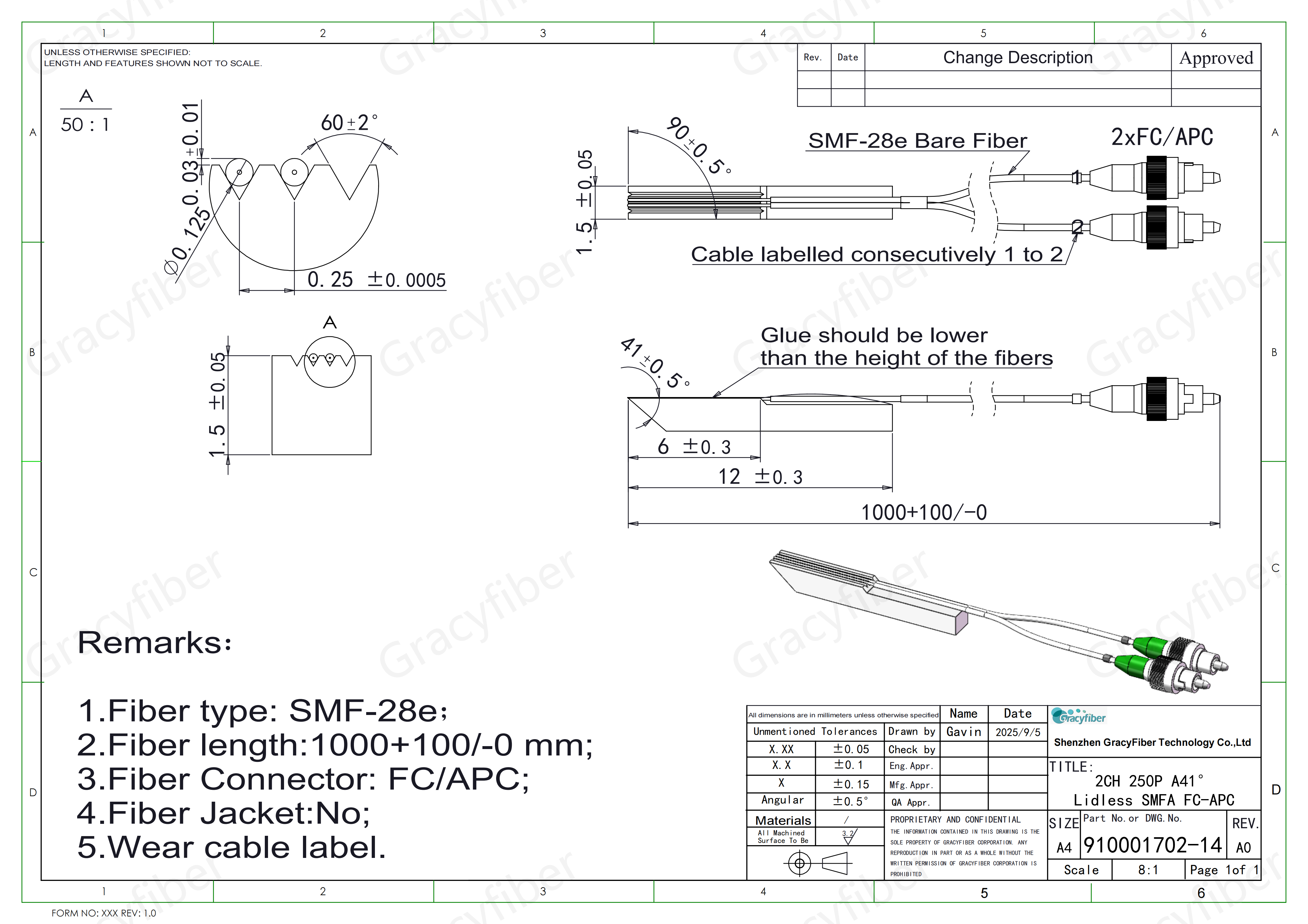 2CH Fiber Array Assemblies | Custom 2-Channel Optical Fiber Arrays