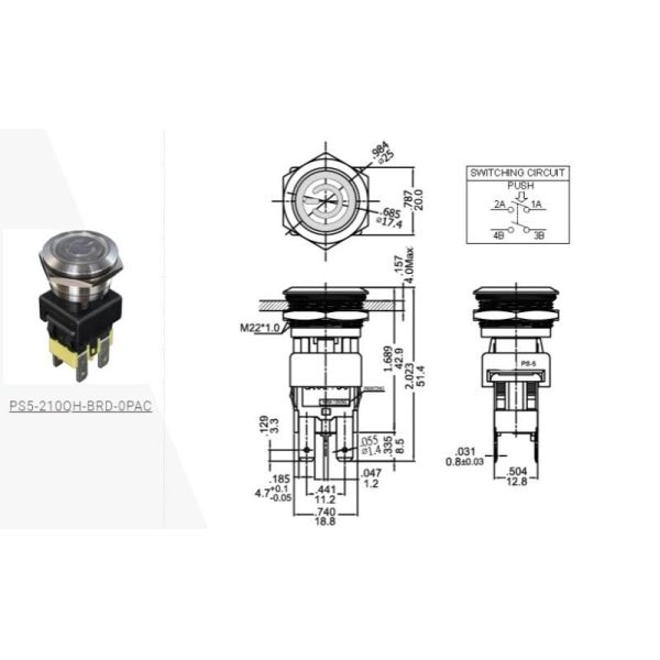 16A High Current Metal Push Switch Medical Push Button Self Locking