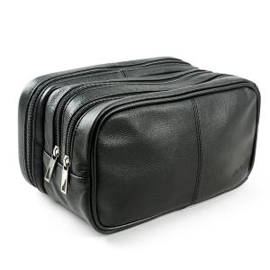 Quality Genuine Leather Toiletry Bag Grooming Shaving Accessory Dopp Kit Portable Travel Organizer with Three-layered for sale