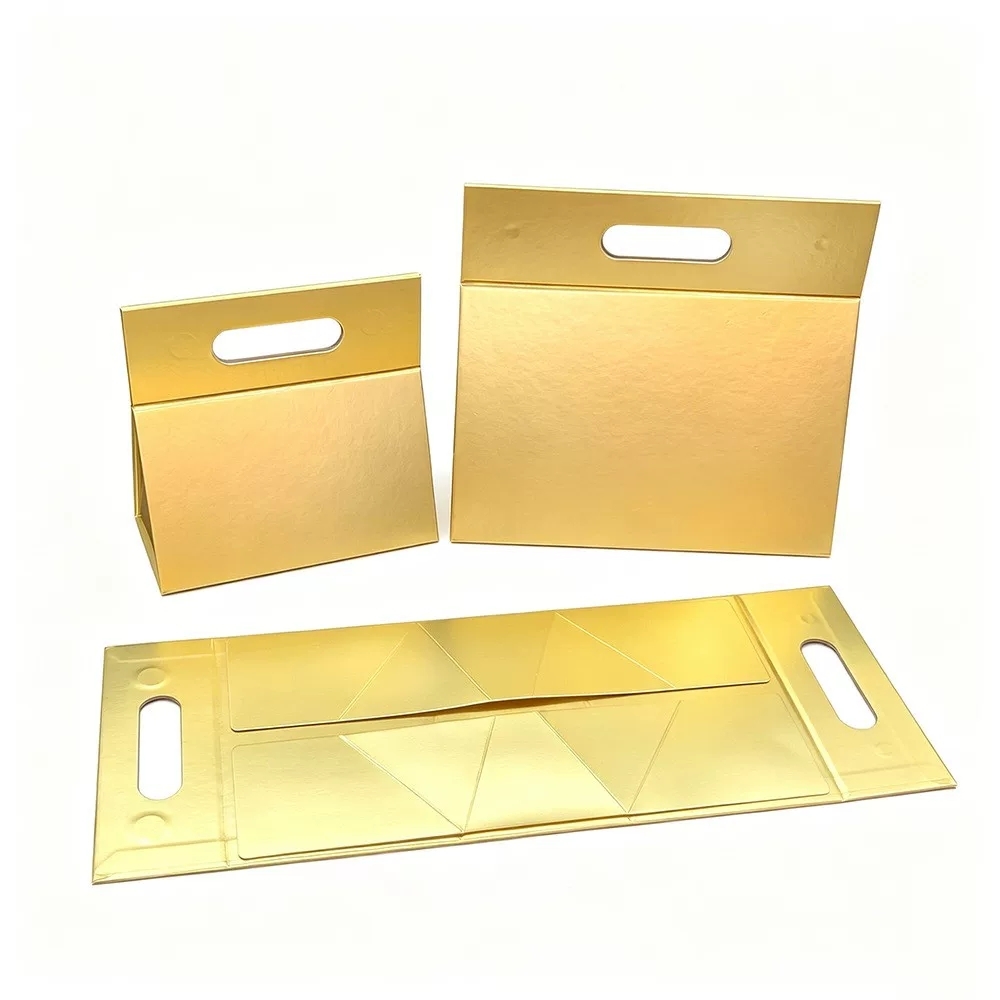 Triangular Foldable Rigid Gift Boxes With Magnetic Closure And Cutout Handles