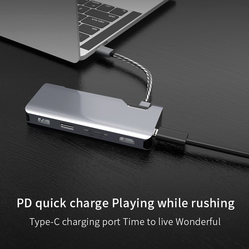 7 In 1 PD Charging Hidden Cable USB C Docking Station