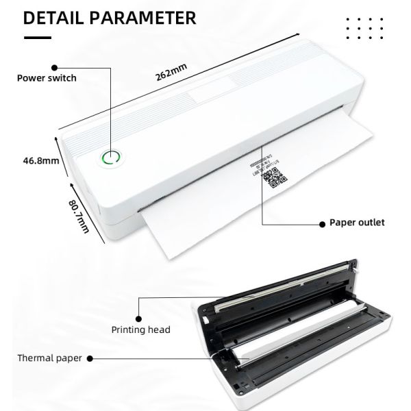 203DPI/300DPI Resolution A4 Multi Language Thermal Receipt Printer for Android and iOS