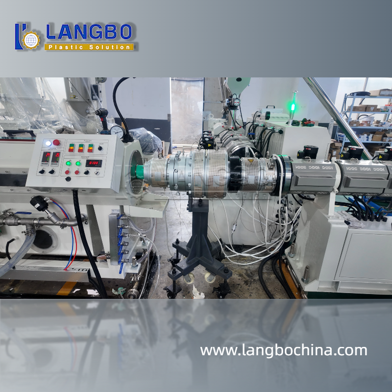 Close-up of extrusion machinery components