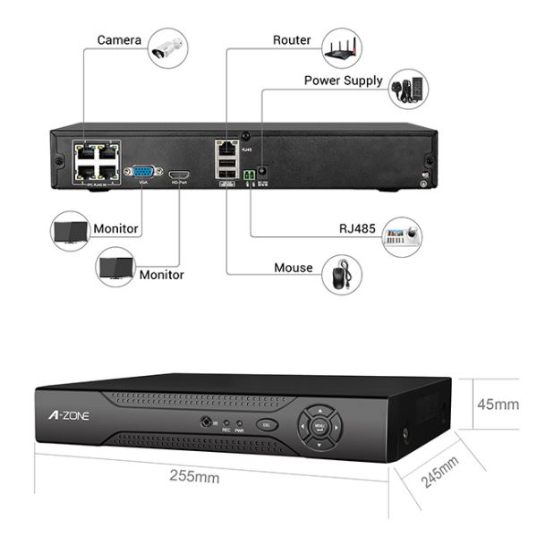 4 Camera Poe Security System 1080P Security Camera Poe Kit 3.6mm lens