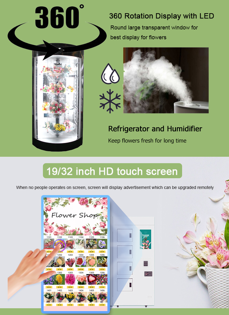 22 Inch Touch Screen Smart Flower Vending Machine with Cooling System and Cloud Remote Management
