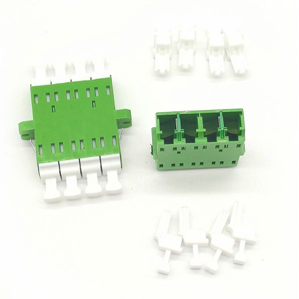Quad LC APC Shutter Optical Fiber Adapter Singlemode Mid Coupler Plastic Material