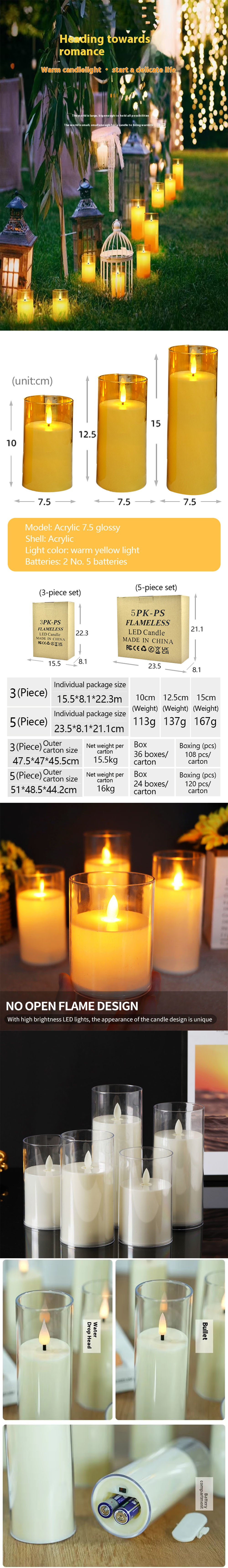 Flickering flameless LED candle showing realistic 3D wick and flame effect