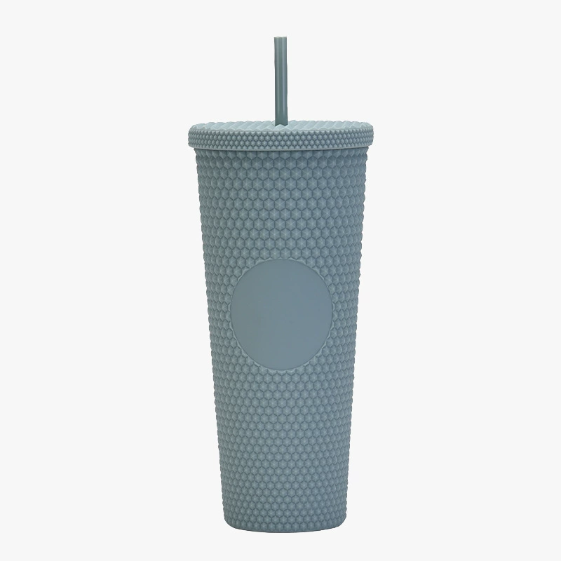 710ml Large Capacity Double-layer Plastic Straw Cup Factory Direct Supply Creative Portable Durian Prickly Diamond Style