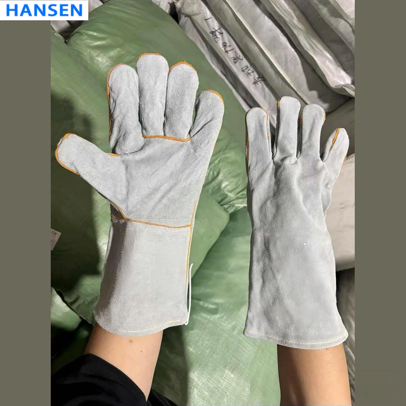 Split Cowhide Welding Gloves , Double Layer Heat Resistant Welder Gloves , Short Driver & Long Cuff Leather Safety Gloves , Anti Spark Wear Resistant
