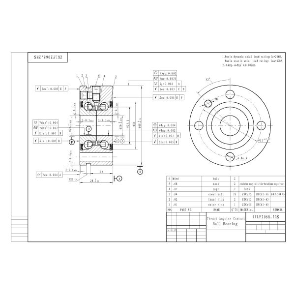 ZKLF2068-2RS Thrust Axial Double Row Angular Contact Bearings P5 For Machine Tools