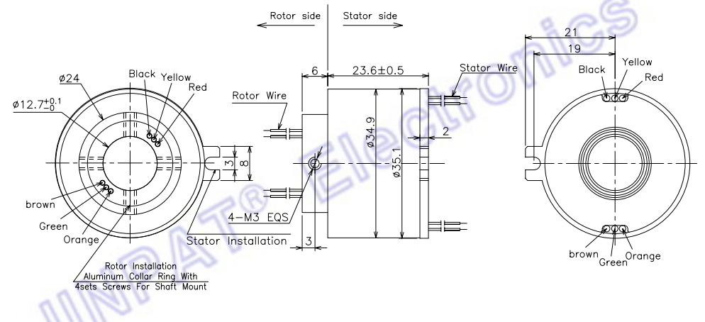 12.7mm Through Bore Slip Ring 6 Circuits 2A IP50