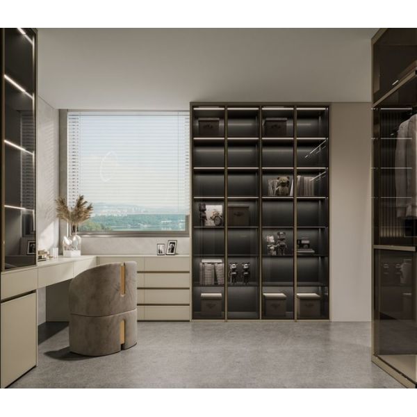 White-Almond U-Shaped Wardrobe with Corner Vanity