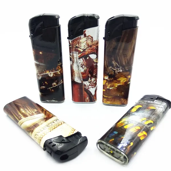 Solid Colors DY-068 Electric Gas Lighter With Labels