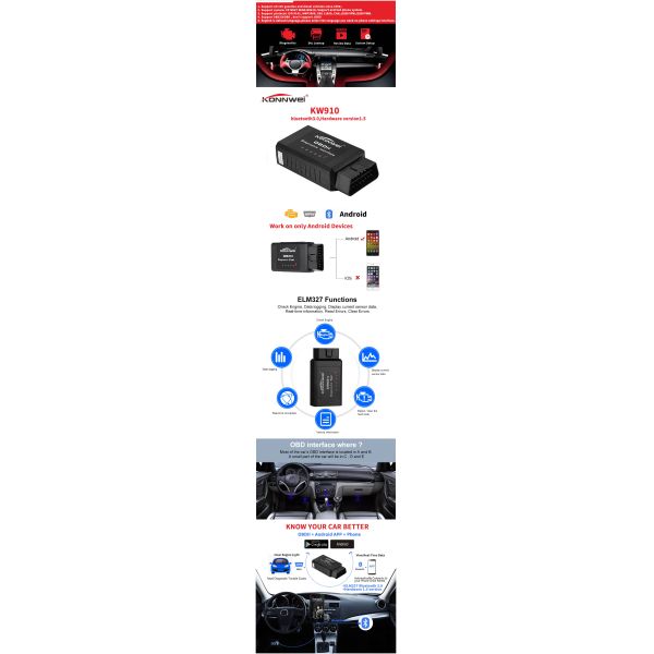 Hand Held Konnwei Car Diagnostic Scanner / Bluetooth Auto Diagnostic Tool Android