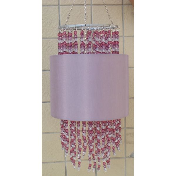 Classical TC 2 Layer Crystal Bedside Lamp Shade With Beads Art Flat