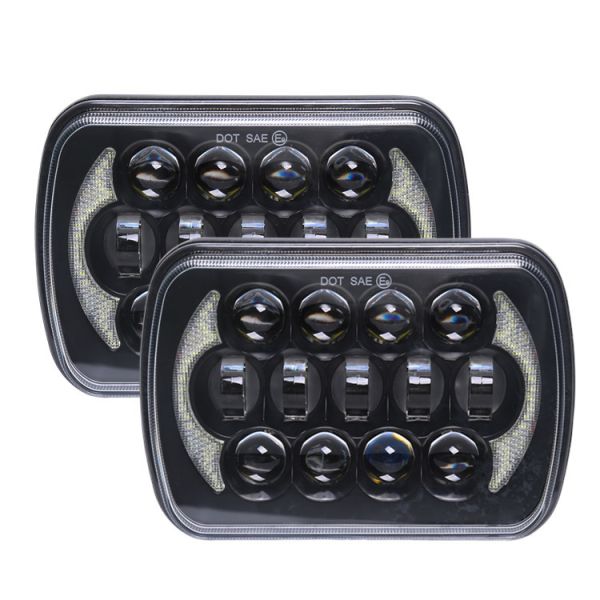 85W Rectangular 5x 7" Black Projector LED Headlights with DRL for Jeep