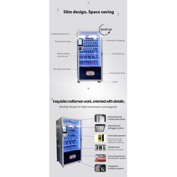 Snack Food Vending Machine Space Saving Slim Unit Perfect for High Traffic Small Locations in Corporate and Public Spaces