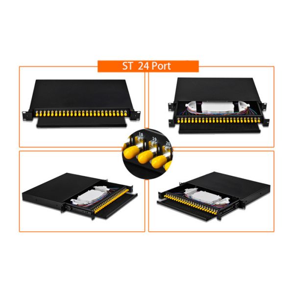 24 Port Rack Mountable Fiber Optic Patch Panel with Slide-Out Drawer Enclosure for Data Centers