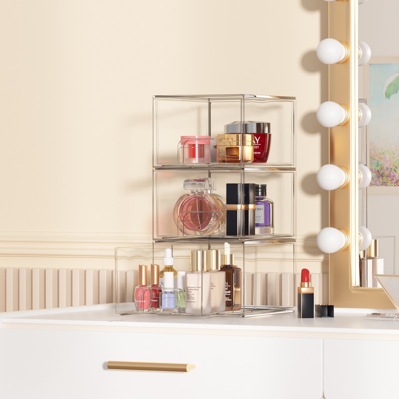 Hot Selling Transparent PET Pull Out Solid Cosmetic Organizer Stackable Cosmetic Lipstick Storage Box