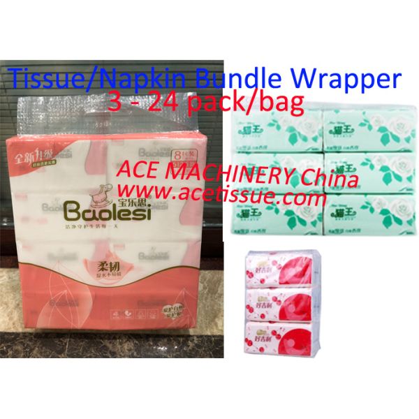 PLC Servo Motors Napkin Tissue Packing Machine Fully Automatic 3-24 Bag/Bundle