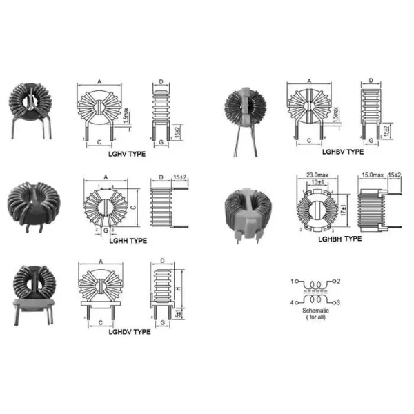 High Current Ferrite Core Vertical Common Mode Choke Coils