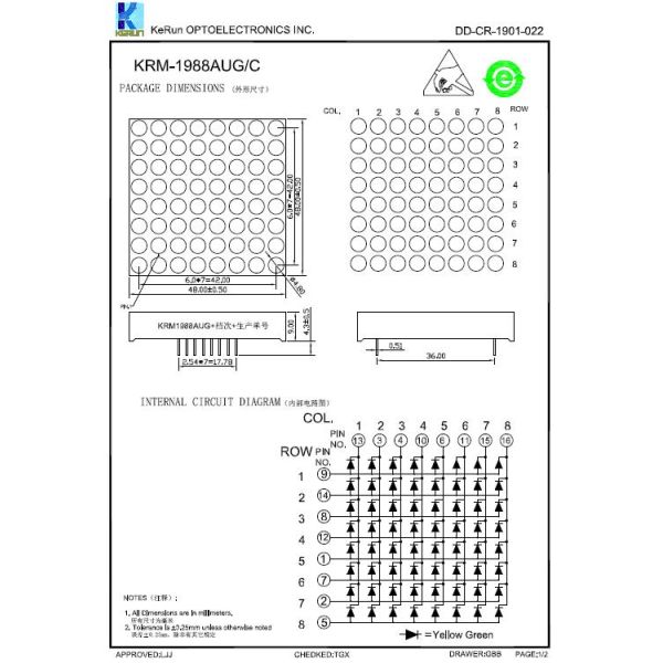 1.9inch Pitch 6mm 8x8 Dot Matrix LED Display